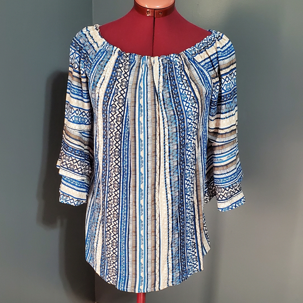 NWT Lascana Striped Blue Women's Blouse Bell Half Sleeves Women's Size 6